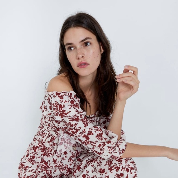 Zara off the shoulder rustic printed dress - Picture 7 of 10